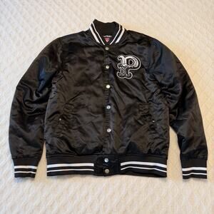 Pink Dolphin Satin Black White Embroidered Bomber Jacket Men's Size Medium